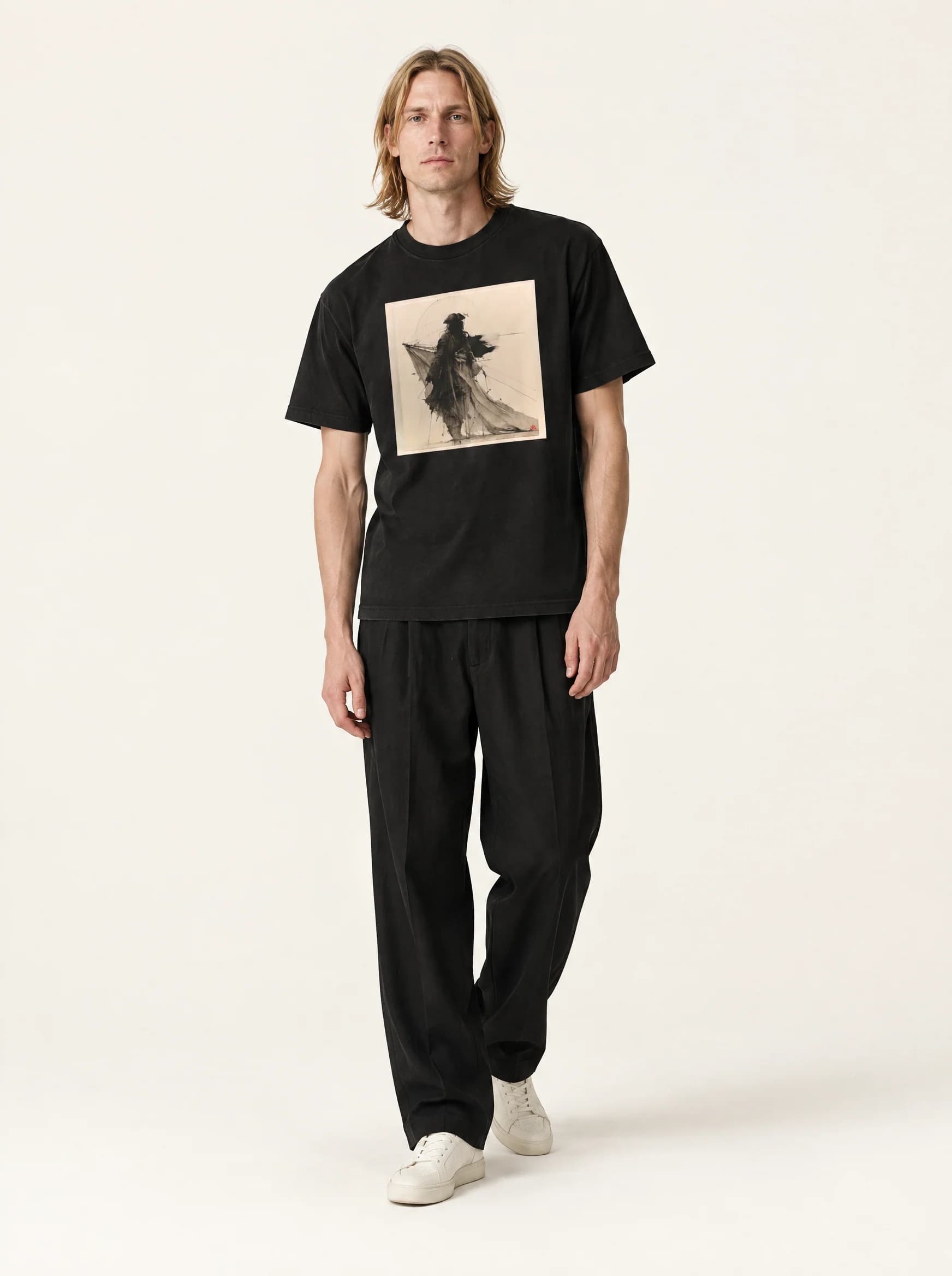 Studio styling study: BLACK SAIL with loose black trousers
